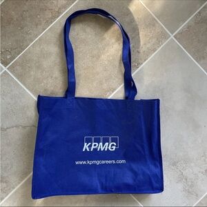 KPMG Careers reusable Tote Shoulder Woven bag medium blue logo Accounting 12”x14